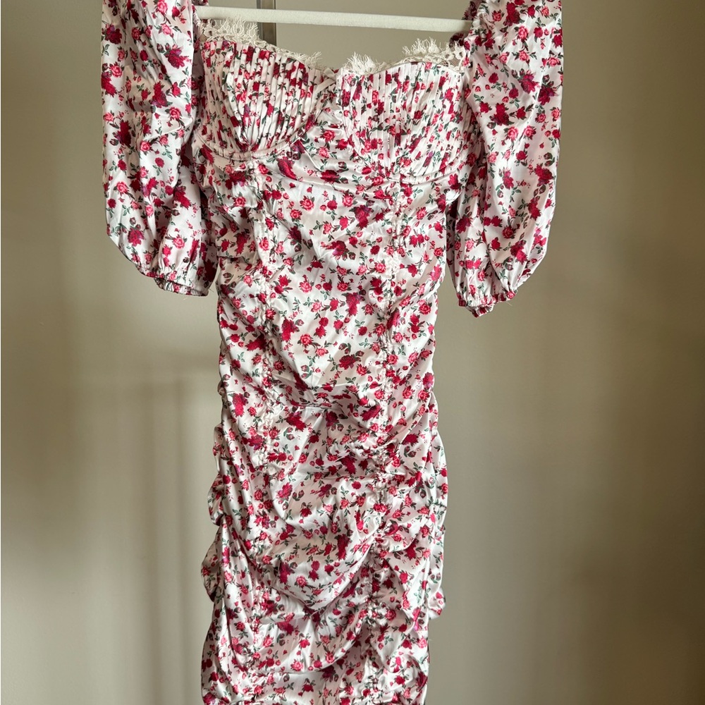 For Love & Lemons Ruched Floral Mini Dress